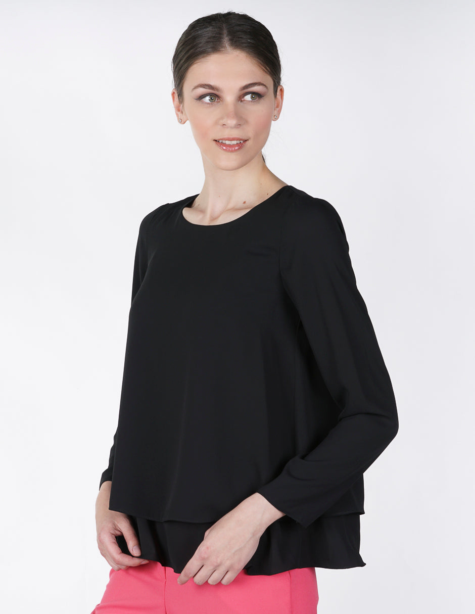 Blusa para Dama Amori Negra manga larga
