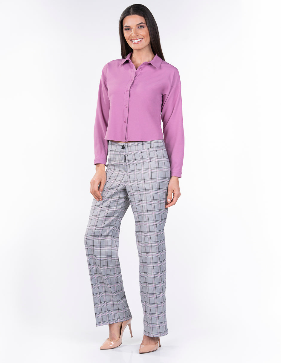 Pantalon para Dama Petite Amori Gris a Cuadros